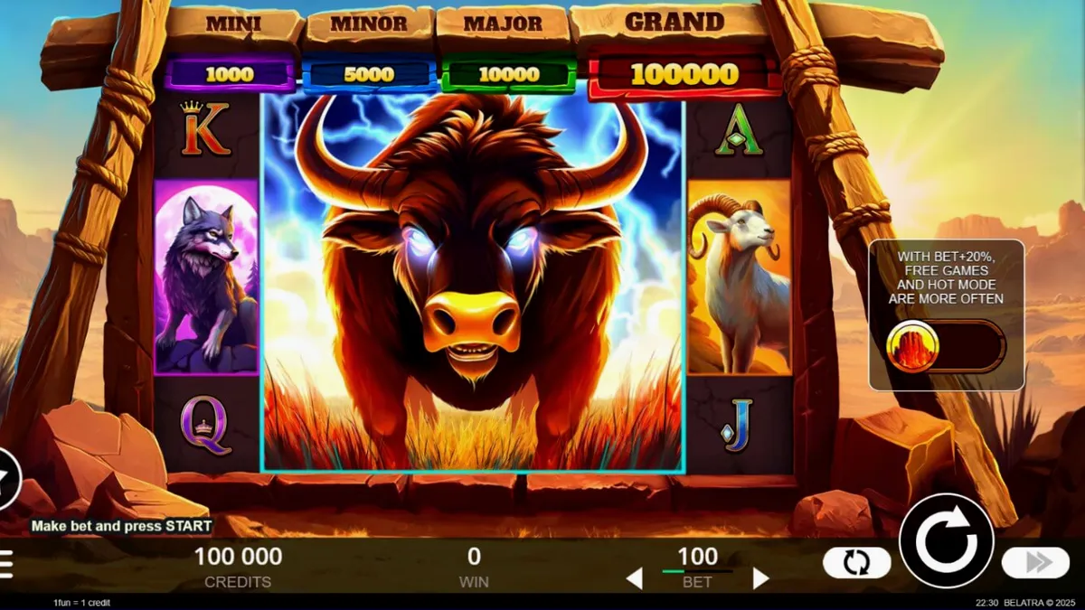 Tampilan visual slot Big Wild Buffalo 2 dengan latar belakang pemandangan alam liar Amerika