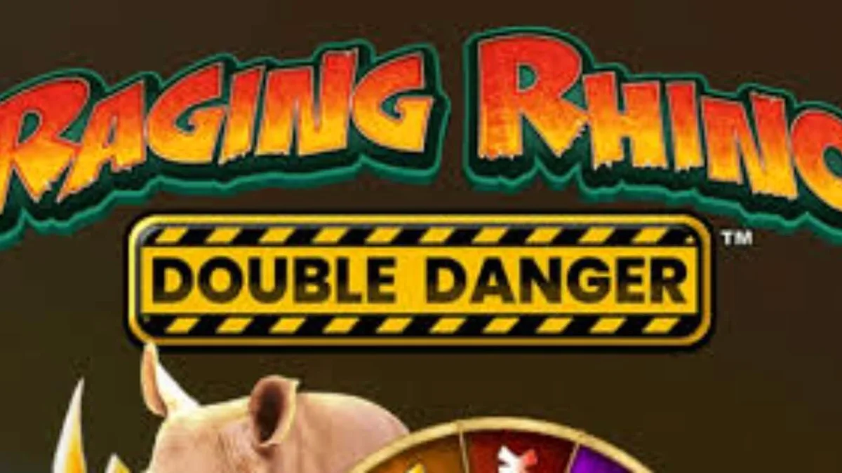 Pemandangan visual slot Raging Rhino Double Danger dengan latar belakang savannah Afrika.